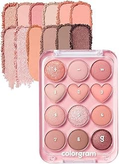 COLORGRAM Pin Point Eyeshadow Palette 01 Peach+Coral= | Ultra-Blendable Matte, Glitter, Shimmer Shades for Daily Makeup | K-Beauty Eye Palette with Easy-to-Use Calculator Design