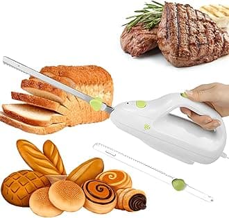 Kitchen Electric Bread Knife,Cordless Rechargeable Bread Cutter & Meat Slicer,Automatic Toast Meat Cutter with 2 8inch Stainless Steel Blades, Safety Lock Switch, for Families, Meat, Bread, Cheese