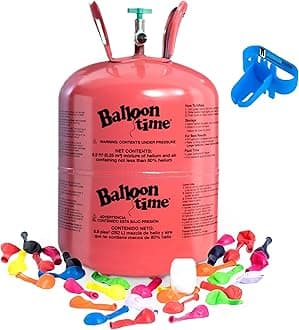 Helium Tank for Balloons At Home, 14.9 Cu Ft Helium Balloon Pump Kit with 50 Assorted Latex Balloons, White Curling Ribbon and Wholesalehome Balloon Tie Tool