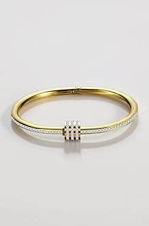 Shining Diva Fashion 18K Gold Plated Stainless Steel Openable Crystal Bracelet | Cuff Bangle | Friendship Couple Wedding Gifts for Mother Sister Wife Girlfriend | Anti Tarnish Jewellery