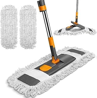 MASTERTOP Flat Mop, 60cm Wide Industrial Mops with Stainless Steel Long Handle, Commercial Pure Cotton Mop with 2 Reusable Pads, Wet and Dry Floor Mops for Hard Laminate Floors Cleaning