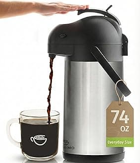 Thermal Coffee Carafe 74Oz, Keeps Drinks Hot for 12Hrs & Cold for 36Hrs, Insulated Stainless Steel Coffee Carafe for Hot Drinks, Easy One-Handed Dispensing for Office, Home, Party, Durable Tea Flask