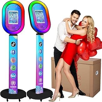 Photo Booth for iPad 10.2'' 10.5'' 10.9" 11" 12.9" 13" Shell Stand Selfie Station Customized Logo Photobooth Machine with Beauty RGB Ring Light and Honeycomb Box for Events Wedding Parties