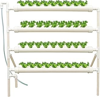 INTBUYING Hydroponics Growing System 36 Holes 4 Pipes 4 Layer Plant Site Grow Kit Hydroponic Gardening System Ladder Style Outer Set Hose with Water Pump, Nest Basket, Sponge