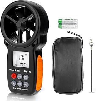 Handheld Anemometer, WapoRich RQ-100 Air Flow Velocity Wind Meter Measure Wind Speed Temperature for CFM HVAC Drone Flying with MAX/MIN/AVG, LCD Backlight