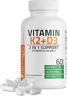 Vitamin K2 (MK7) with D3 Supplement - Vitamin D & K Complex Premium Non GMO & Gluten Free Formula, 60 Capsules