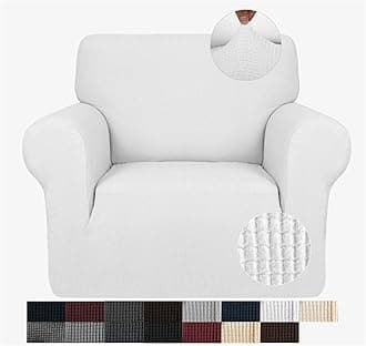 JIVINER Super Stretch Chair Slipcovers with Arms 1-Piece Jacquard Small Checks Living Room Armchair Covers Soft Anti Slip Sofa Couch Furniture Protector for Kids Pets (Chair, White)