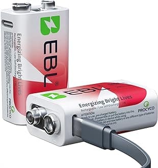 EBL Rechargeable 9V Lithium Batteries, 5400mWh USB 9 Volt Li-ion Batteries Long-Lasting(2 Pack)