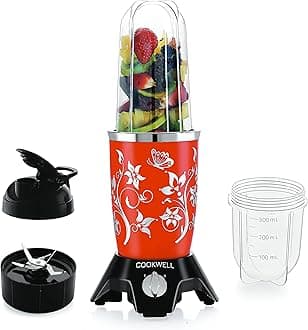 Cookwell Bullet Mixer Grinder (2 Jars, 1 Blade, Red) - Copper, 600 Watts - 2 Year Warranty
