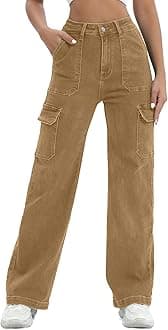 Women Cargo Jeans High Waist Y2K Straight Leg Trendy Stretchy Lightweight Jeans for Women