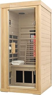 Ceramic Infrared Sauna, 1 Person Infrared Sauna, Hemlock Wood Home Sauna Spa, Far Infrared Sauna Indoor, Low EMF Infrared Saunas for Home with Smart Display, Bluetooth Speaker,1,240 watt