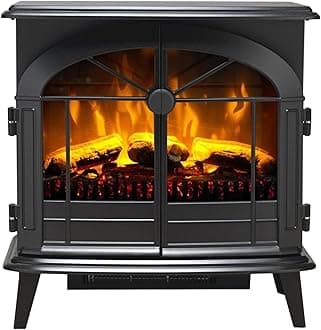 Dimplex Leckford Large Optiflame Electric Stove, Black Freestanding Wood Burner Style LED Fire with Logs, Opening Doors, 2kW Heater Plus Choice of 1000 or 2000 Watt Heat Settings and Remote Control