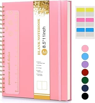 Blank Spiral Notebook Journal 8.5” x 11”, A4 Large Pink Sketch Book for Women Men, 100 GSM Blank Paper Drawing Notebook, Plastic Hardcover Spiral Bound Sketchbook for Sketching Work School Writing