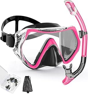 Snorkeling Gear for Adults, Snorkel Mask Adult Snorkel Set, Anti-Fog Scuba Diving Mask Panoramic View Scuba Gear, Tempered Glass Snorkel Goggles Swim Masks for Adults