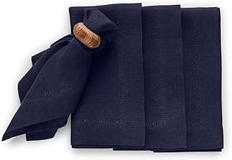 Solino Home Navy Linen Napkins Set of 4-100% Pure Linen Medium Weight Hemstitch Dinner Napkins 20 x 20 Inch for Summer - Handcrafted and Machine Washable