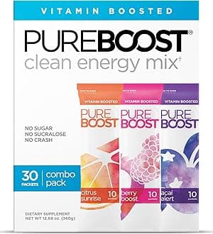 Sugar-Free Clean Energy Booster, Refreshing Energy Drink Mix with B12 Vitamins, Electrolytes, Antioxidants, No Sucralose (Combo Pack, 30 Count)