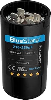 [UL Certified] BlueStars 216-259 uF MFD 110-125 VAC Round Start Capacitor CD60 Replacement Part - Fit AC Motor Run Fan Start, Cool or Heat Pump Air Conditioner, Lot -1 - Lifetime Up to 30.000 Hours