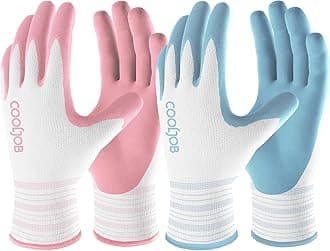 COOLJOB 2 Pairs Gardening Gloves for Women Ladies, Breathable Rubber Coated for Yard Garden, Outdoor Indoor Protective Work with Grip, Medium Size, Blue & Pink