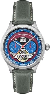 Baron Men's Watch – Automatic Open-Heart Movement, Grand Date Calendar, 43mm Stainless Steel Case, Leather Strap, 50m Water Resistant, ES-8187