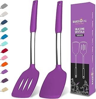 Silicone Spatula Set - Turner Spatulas Silicone Heat Resistant 600°F - Slotted & Solid Silicone Spatulas for Cooking Fish, Eggs, Pancakes Flipper – Silicone Cooking Utensils Set – Purple