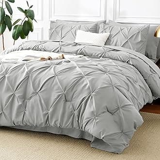 CozyLux King Size Comforter Set Light Grey, 7 Pieces Pintuck Bed in A Bag Gray Comforter King Size, Pinch Pleat Bedding Set with All Season Comforter, Sheets, Pillowcases & Shams