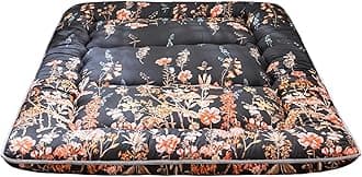 MAXYOYO Japanese Floor Futon Mattress, Thicken Tatami Mat Sleeping Pad Foldable Roll Up Mattress Dormitory Mattress Pad Floor Lounger Pillow Bed (Black Floral, Double)