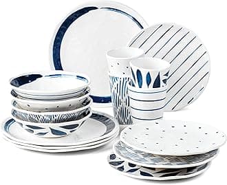 895323 Blue Bay Melamine 16-Piece Dinnerware Set, Lightweight Melamine Material