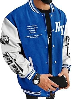 SOLY HUX Men's Varsity Jacket Color Block Letter Graphic Long Sleeve Baseball Jacket Bomber Coat