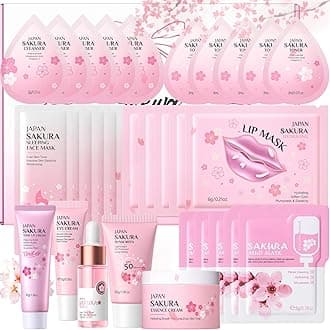 31PC Luxury Sakura Skin Care Gift Set - Complete Japanese Routine with Cleanser,Toner,Serum,Eye Cream,Sunscreen,Mask & More - Ultimate Pamper Gift for Women,Birthday & Christmas Gifts for Teenage Girl