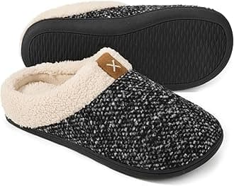 ULTRAIDEAS Mens Slip On Slippers, Sherpa Lined House Shoes with Memory Foam for Indoor Outdoor, Machine Washable