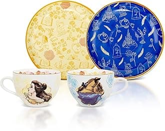 Disney Beauty and the Beast Bone China Teacup and Saucer, Set of 2 | Tea Party With Coffee, Espresso, Mocha