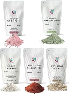 Pack of 5 Clays For Mask Making & Soap Making | Rose Clay, French Green Clay, Kaolin Clay, Moroccan Red and Bentonite | 8oz Each | Best Variety Pack For DIY Projects | By Yogi’s Gift ®