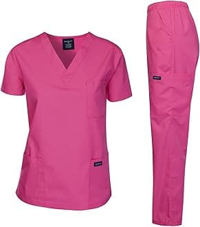 DAGACCI Medical Uniform Scrubs Set, Hot Pink, XXL