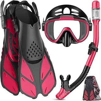 Leading Snorkel Set Adult with Flippers, Anti-Fog Diving Set, Dry Snorkel, Adjustable Flippers, Snorkelling Packages for Men and Women