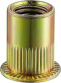 Rivet Nut 10-32UNC 200Pcs Yellow Zinc Plated Finish Flat Head Rivnut Threaded Insert Nut Knurled Body