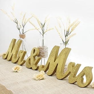 Mr & Mrs Sign for Wedding Table Large Mr and Miss Wooden Letters Party Decoration Head Table Wedding Wood Letter Just Married Sign Anniversary Party Valentine's Day Decor (Gold)