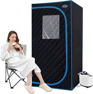 Portable Steam Sauna Tent Full Size, Oversized Personal Sauna Kit for Home Spa, Lightweight Sauna Box with Steamer, Time & Temperature Remote Control, Foldable Chair, 32'' x 32'' x 63''