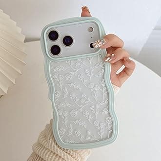 QLTYPRI for iPhone 17 Pro Case, Cute Curly Wave Frame Clear Case for Girls Women, Flower Clear TPU Bumper Soft Silicone Shockproof Protective Phone Cover for iPhone 17 Pro - White Floral/Light Blue