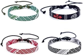4 Pieces Palestinian Keffiyeh Bracelet for Women Men Handmade Adjustable Woven Fabric Braceletss Jewelry
