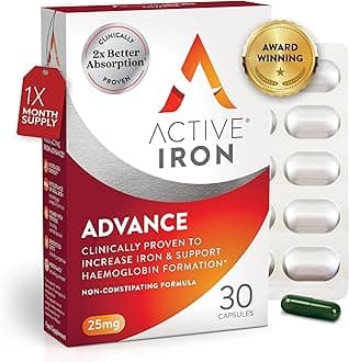 Active Iron Supplement 25 mg – Clinically Proven to Increase Iron & Energy Levels – Gentle, Non-Constipating, Highly Absorbed – 30 Capsules