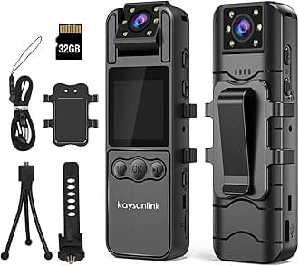 【Upgraded】1.4” Screen Body Camera Pro with Audio and Auto Video Night Vision 1080P FHD Mini Police Wearable Body Worn Cam Portable Small Personal Camcorder Sport Action Outdoor Video Recorder (32GB)