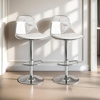 Bar Stools Set of 2, Adjustable Swivel Barstools, 13" D x 15" W x 41" H, Counter-Height Kitchen Island Barstool, Modern Clear Acrylic Bar Chairs for Dining Room Home (White)