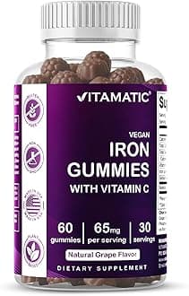 Iron 65 mg Gummies Supplement for Women & Men - 60 Vegan Gummies - Great Tasting Iron Gummy Vitamins with Vitamin C (1)