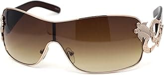 Womens Coy Metal Jewel Designer Fashion Shield Wrap Sunglasses