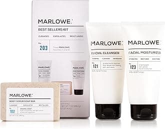 MARLOWE. Best Sellers Kit | No. 203 | Features Signature Body Scrub Soap Bar, Men's Facial Cleanser & Facial Moisturizer | Great Gift for Men