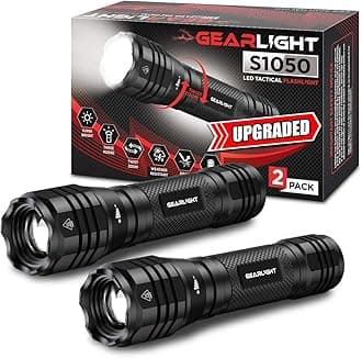 S1050 LED Flashlight High Lumens - for Camping, Hiking, Dog Walking - Powerful Emergency Flashlights with 3 Modes for Outdoor Use - Bright Flashlight - 2 Pack, (Batteries Not Included)