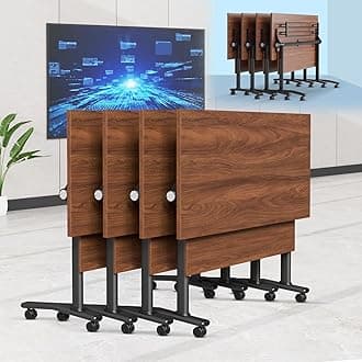 6-8 Person Conference Table Folding Conference Table for Office,Training, Seminar,Schools Modern Wood Conference Meeting Room Table Large Rectangular Conference Room Tables (6, Walnut, 55in)