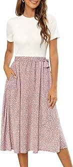 Zattcas Women 2026 Summer Dress Short Sleeve Ribbed Teacher Church Modest Business Casual Work Outfits Midi Dress