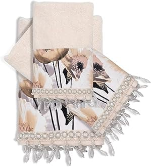 Zahari Home Poppy Fields Modern Bathroom Towel Set - 3 Piece Contemporary Decor Ensemble in Beige