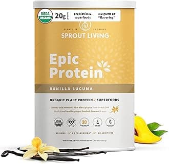 Epic Protein, Plant Based Protein & Superfoods Powder, Vanilla Lucuma Powder | 20 Grams Organic Protein Powder, Vegan, Non Dairy, Non-GMO, Gluten Free, Low Sugar (2 Pound, 24 Servings)